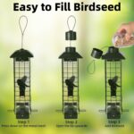 Squirrel Proof Bird Feeder, Metal Mesh Bird Feeder for Outside, Large Capacity and 4 Ports Perches (Green) - Image 5
