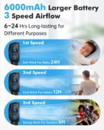 FRIZCOL Stroller Fan for Baby - Portable Fan Rechargeable - Battery Operated Fan(Use for 24Hrs) - Fan for Handheld/Clip On/Car Seat/Desk/Camping - Image 6