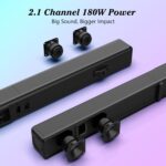 TV Sound Bar, Soundbar with RGB LED Lights & 2.1CH Bluetooth Speaker Surround System, 180W Surround Sound, AUX/Optical/HDMI ARC Home Theater Speaker, 2 in 1 Detachable for Smart TV/Projector/Gaming/PC - Image 4