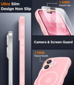 SPIDERCASE Magnetic for iPhone 16 Case, [Curly Wave Edge] with [2 Tempered Glass Screen Protector] [Full Camera Protection] Anti-Fingerprint Anti-Scratch Case for iPhone 16 6.1”, Pink - Image 6