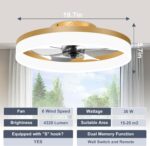 VOLISUN Low Profile Ceiling Fans with Lights and Remote, 19.7in Fandelier Ceiling Fan Flush Mount, 3000K-6500K Smart Bladeless LED Fan Light, Gold Modern Ceiling Fans with Lights for Bedroom - Image 8