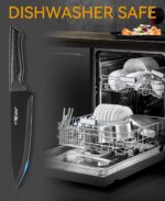 Knife Set, 15 Pcs Kitchen Knife Set with Block Self Sharpening, Dishwasher Safe, 6 Steak Knives, Anti-slip handle, Black - Image 5