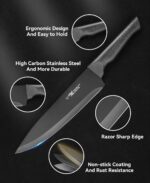 Knife Set, 15 Pcs Kitchen Knife Set with Block Self Sharpening, Dishwasher Safe, 6 Steak Knives, Anti-slip handle, Black - Image 6