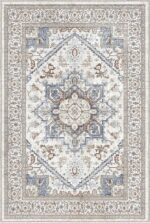 OPPODREAM Soft Neutral Area Rugs 5x7, 5x7 Washable Rug with Non Slip Backing, 5 x 7 Faux Cashmere Low-Pile Carpet, Cream White & Blue & Light Brown - Image 10