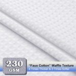 OVZME White Shower Curtain Set, Waffle Textured Heavy Duty Fabric Thick Shower Curtain for Bathroom, 230GSM Luxury Weighted Bath Curtain with 12 Plastic Hooks, 72x72, White - Image 4