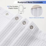 OVZME White Shower Curtain Set, Waffle Textured Heavy Duty Fabric Thick Shower Curtain for Bathroom, 230GSM Luxury Weighted Bath Curtain with 12 Plastic Hooks, 72x72, White - Image 5