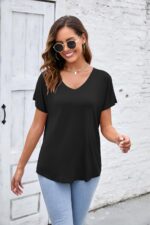 Herou Short Sleeve V Neck Womens Basic Tops Casual Loose Fit T Shirts Soft Tees for Women - Image 3