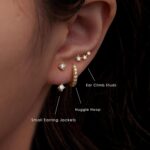 Gold Stud Earrings Set for Women, 3 Pairs Huggie Hoop Jacket Studs Earring Stacks, Hypoallergenic 925 Sterling Silver Post Dainty Birthstone Trendy Women Fashion Accessories Jewelry Gifts - Image 6