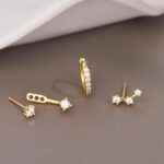 Gold Stud Earrings Set for Women, 3 Pairs Huggie Hoop Jacket Studs Earring Stacks, Hypoallergenic 925 Sterling Silver Post Dainty Birthstone Trendy Women Fashion Accessories Jewelry Gifts - Image 8