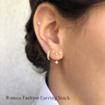 Gold Stud Earrings Set for Women, 3 Pairs Huggie Hoop Jacket Studs Earring Stacks, Hypoallergenic 925 Sterling Silver Post Dainty Birthstone Trendy Women Fashion Accessories Jewelry Gifts - Image 9