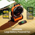 Socool Camping Fan with Light - 20000mAh Rechargeable Battery Fan with Remote, 112Hrs & 8 Speeds, Digital Display, Timer, Auto Oscillation, 270° Pivot & Hook for Outdoor Tent, Hurricane, Power Outage - Image 5