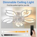 JAYMP 27.6 Inch Modern Flower Ceiling Light with Fan, 6 Speeds with 7 Blades, Remote Control Ceiling Fan White Dimmable LED Lighting Fixture for Dining Room Bedroom Small Living Room (White, 27.6") - Image 4