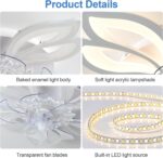 JAYMP 27.6 Inch Modern Flower Ceiling Light with Fan, 6 Speeds with 7 Blades, Remote Control Ceiling Fan White Dimmable LED Lighting Fixture for Dining Room Bedroom Small Living Room (White, 27.6") - Image 8