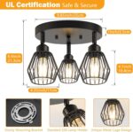 3-Light Kitchen Light Fixtures Ceiling Mount, Adjustable Multi-Directional Farmhouse Black Metal Cage Flush Mount Ceiling Light Fixtures for Hallway Dining Room Entryway - Image 4