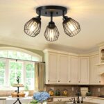3-Light Kitchen Light Fixtures Ceiling Mount, Adjustable Multi-Directional Farmhouse Black Metal Cage Flush Mount Ceiling Light Fixtures for Hallway Dining Room Entryway - Image 5