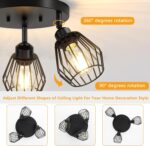 3-Light Kitchen Light Fixtures Ceiling Mount, Adjustable Multi-Directional Farmhouse Black Metal Cage Flush Mount Ceiling Light Fixtures for Hallway Dining Room Entryway - Image 6