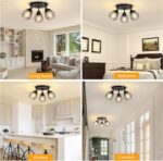 3-Light Kitchen Light Fixtures Ceiling Mount, Adjustable Multi-Directional Farmhouse Black Metal Cage Flush Mount Ceiling Light Fixtures for Hallway Dining Room Entryway - Image 8