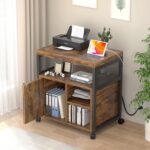 Unikito Lateral File Cabinet, Locking Office Filing Cabinets with Socket and USB Charging Port, Modern Rolling Printer Stand with Storage for A4, Letter Size and File Folders, Rustic Brown - Image 9