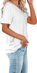 WIHOLL Women Summer T Shirts Short Sleeve Rounded V Neck Pocket Tee Tops - Image 3