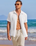 COOFANDY Mens Casual Shirts Short Sleeve Button Down Shirts Fashion Textured Summer Beach Shirt - Image 8