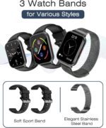 Smart Watches for Women Men (Answer/Make Calls, 3 Bands), 1.85" Fitness Tracker Watch for iPhone/Android Phones with Heart Rate Monitor Sleep/Steps Tracker 100+ Sports Pedometer Waterproof (Black) - Image 3