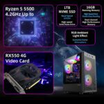 Gaming PC Desktop Computer, AMD Ryzen 5 5500 up to 4.2GHz, Radeon RX 550 4GB, 16G DDR4 RAM, 1TB NVME SSD, WiFi 5.0, Prebuilt Gaming PC Tower Computer with RGB Fan - Image 3