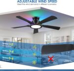 Ceiling Fans with Lights and Remote/APP Control, 52" Low Profile Flush Mount Ceiling Fan with Dimmable RGB Ring Light, 5 Reversible Curved Blades 3 CCT 6 Speeds for Bedroom Party, Black - Image 3