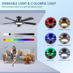 Ceiling Fans with Lights and Remote/APP Control, 52" Low Profile Flush Mount Ceiling Fan with Dimmable RGB Ring Light, 5 Reversible Curved Blades 3 CCT 6 Speeds for Bedroom Party, Black - Image 6