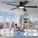 Ceiling Fans with Lights and Remote/APP Control, 52" Low Profile Flush Mount Ceiling Fan with Dimmable RGB Ring Light, 5 Reversible Curved Blades 3 CCT 6 Speeds for Bedroom Party, Black - Image 7