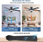 Ceiling Fans with Lights and Remote/APP Control, 52" Low Profile Flush Mount Ceiling Fan with Dimmable RGB Ring Light, 5 Reversible Curved Blades 3 CCT 6 Speeds for Bedroom Party, Black - Image 8