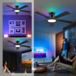 Ceiling Fans with Lights and Remote/APP Control, 52" Low Profile Flush Mount Ceiling Fan with Dimmable RGB Ring Light, 5 Reversible Curved Blades 3 CCT 6 Speeds for Bedroom Party, Black - Image 9