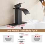 Fransiton Black Waterfall Bathroom Faucet Lavatory Single Handle 1 or 3 Hole Bathroom Sink Faucet Washbasin Faucet with Deck and Pop-up Drain - Image 3