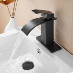 Fransiton Black Waterfall Bathroom Faucet Lavatory Single Handle 1 or 3 Hole Bathroom Sink Faucet Washbasin Faucet with Deck and Pop-up Drain - Image 10