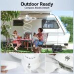 Portable Solar Ceiling Fan with Light & Remote, Dual Type-C/Solar Charging, 3CCT, 5 Brightness, 3 Speeds, 2/4/8H Timer, Tool-Free Setup, 30dB Quiet, Memory Function, 18.5" for Camping, Outdoor - Image 4