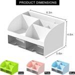 Desk Organizer with 6 Compartments and 2 Drawers, Plastic Makeup Organizer, Pen Holder for Desktop Storage, Desk Organization for School, Home, Office Supplies (White) - Image 3