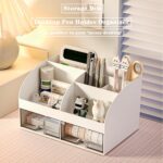 Desk Organizer with 6 Compartments and 2 Drawers, Plastic Makeup Organizer, Pen Holder for Desktop Storage, Desk Organization for School, Home, Office Supplies (White) - Image 4