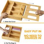 SpaceAid Bag Storage Organizer for Kitchen Drawer, Bamboo Organizer, Compatible with Gallon, Quart, Sandwich and Snack Variety Size Bag (1 Box 4 Slots) - Image 5