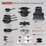 Kikcoin Pots and Pans Set Non Stick 31 Piece Kitchen Nonstick Cooking Cookware Sets with Grill Pan Saucepan Baking Sheet Utensil - Image 3