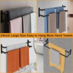 Double Towel Bar, 24Inch Towel Rack for Bathroom, Stainless Steel Double Bath Towel Bar, Wall Mounted Towel Holder, Double Towel Rod Towel Rail Hanger for Wall, Kitchen (Matte Black) - Image 9