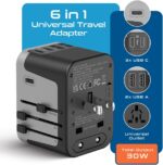 Universal Travel Power Adapter, Ceptics 6 in 1 Worldwide International Wall Charger with 2X USB-A - 3X USB-C 6A, Travel Power Adapter for for USA EU UK AUS Mobiles Laptops Cameras, UP-30KU-BL - Image 3