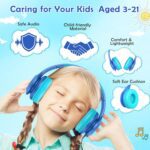 Kids Bluetooth 6.0 Headphones with LED Light, 85Hours Playtimes, Type-C Fast Charging, 85/94dB Volume Limited, Comfort Wireless Headphones with Built-in Mic, Wired & TF Card Mode, Blue - Image 7