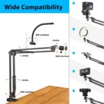 Overhead Camera Mount with Ring Light, Flexible Articulating Phone Arm Stand Compatible with iPhone, Logitech Webcam, Desk Tripod for YouTube Live Stream Cooking Nail Video Recording - Image 6