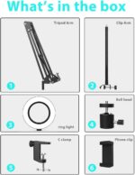 Overhead Camera Mount with Ring Light, Flexible Articulating Phone Arm Stand Compatible with iPhone, Logitech Webcam, Desk Tripod for YouTube Live Stream Cooking Nail Video Recording - Image 8