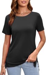 Herou Summer Women Casual Short Sleeve Tops T-Shirts Tees with Side Split - Image 3