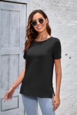 Herou Summer Women Casual Short Sleeve Tops T-Shirts Tees with Side Split - Image 4