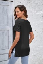 Herou Summer Women Casual Short Sleeve Tops T-Shirts Tees with Side Split - Image 5