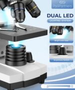 Compound Microscope for Adults & Kids - 100X-2000X High-Power Biological Microscope for Students, School Lab & Home Education, with Slides Set & Phone Adapter (White) - Image 7