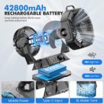 Misting Fan Portable 42800mAh Rechargeable with Remote Control, Camping Fan with LED Light & Stepless Speed Control & Cooling Spray with 6L Bucket, Timer Function, Portable Handle, Rotate Hang Hook - Image 4