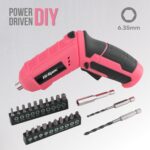 Hi-Spec 42pc Pink 4V USB Electric Power Driver & Household Tool Kit. Cordless Power Screwdriver and Hand Tools in a Compact Box Case - Image 4