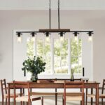 47.2'' Kitchen Island Light Fixtures, 6-Light Dining Room Light Fixture Chandelier Over Table, Black Modern Rustic Wood Ceiling Pendant Light Fixtures, with Clear Glass Shade, Farmhouse Chandelier - Image 3